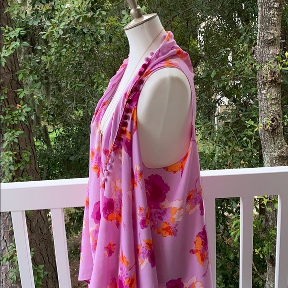 America & Beyond Boho Long Duster Draping Floral Pom Pom Summer Vest Cover Up OS - Picture 6 of 11